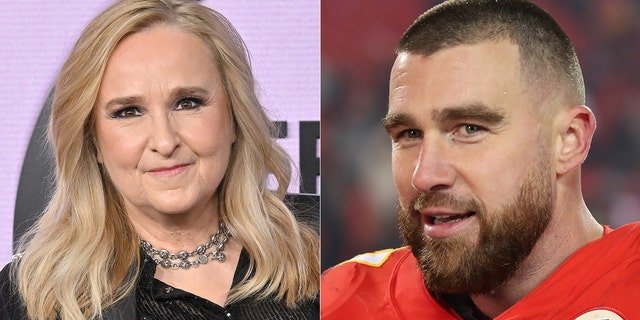 Melissa Etheridge, left, and Travis Kelce in split photo.