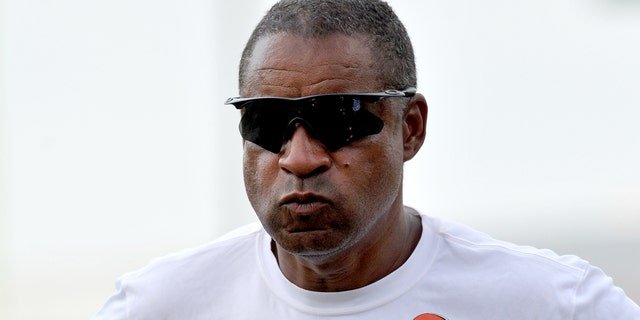 Defensive coordinator Ray Horton of the Cleveland Browns watches drills during training camp Aug. 9, 2016, at the Cleveland Browns' training complex in Berea, Ohio.