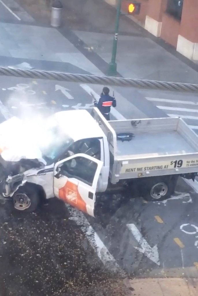 A new video shows the chaotic moment accused Saipov was confronted and shot by an NYPD officer.