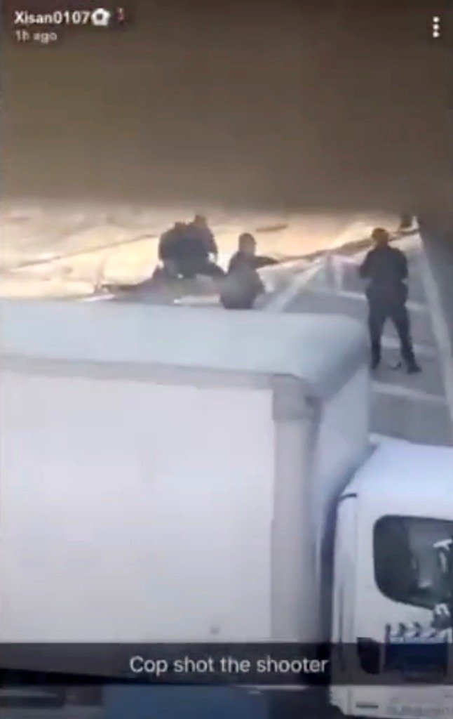 After a series of shots being fired, the alleged terrorist dropped to the ground.
