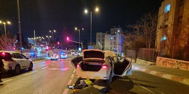 Israeli police say this car was used by the terrorist who killed at least 7 people in an attack in Jerusalem on Friday night. (Photo: Israel Police.)