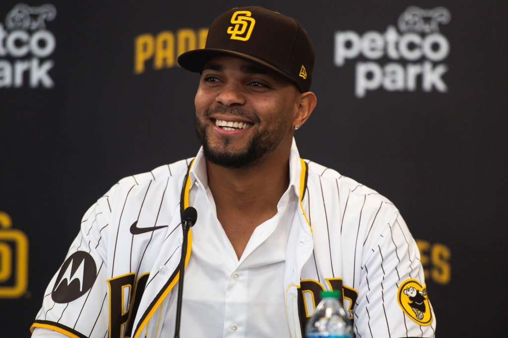 Xander Bogaerts #2 of the San Diego Padres addresses the media at his introductory press conference at PETCO Park on December 9, 2022 in San Diego, California.