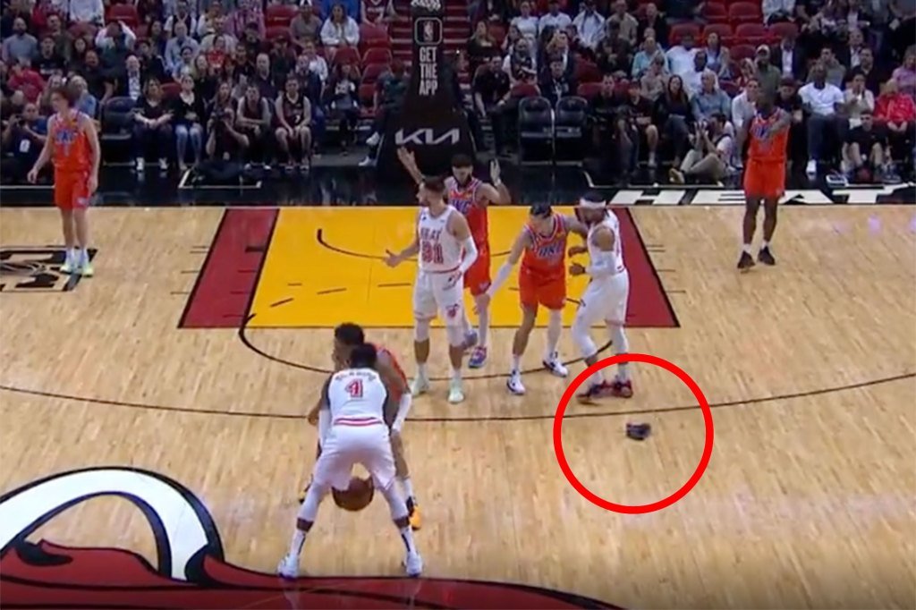 The massage gun landing on the court caused some confusion between the Heat and Thunder.