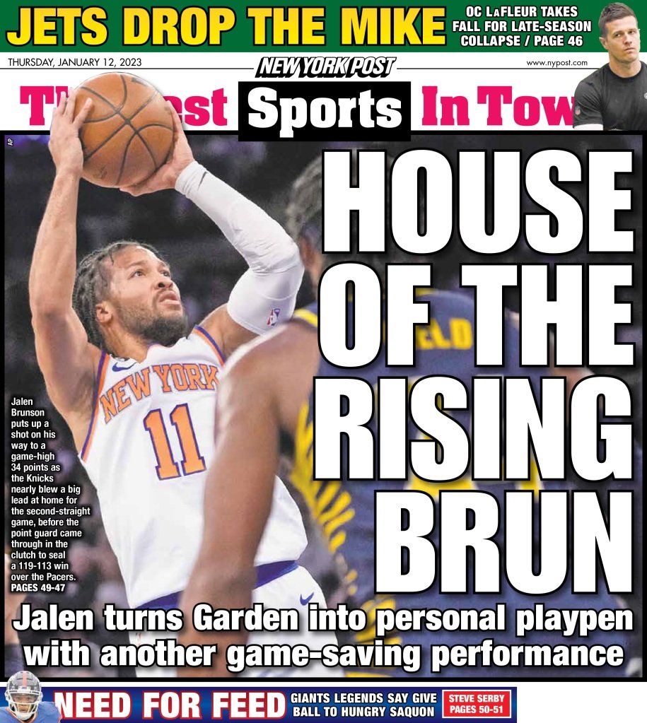 The back cover of the New York Post on January 12, 2023.