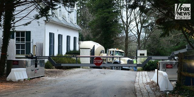 General view of the gate to the access road leading to the home of President Joe Biden in Wilmington, DE, on Thursday, January 12. 2023.