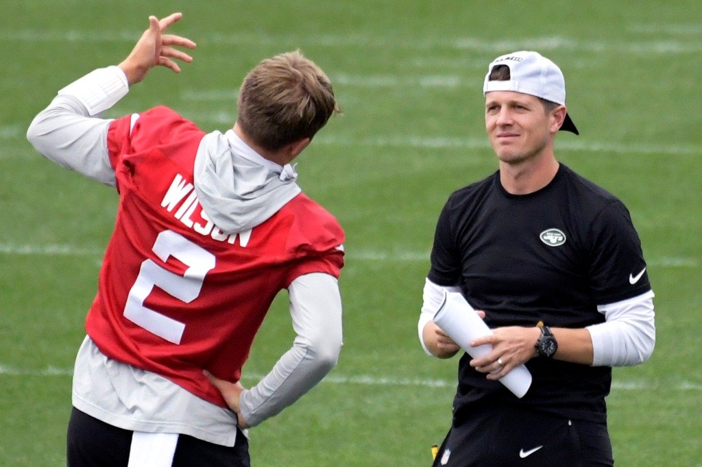 Mike LaFleur and Zach Wilson on Sept. 17, 2021.