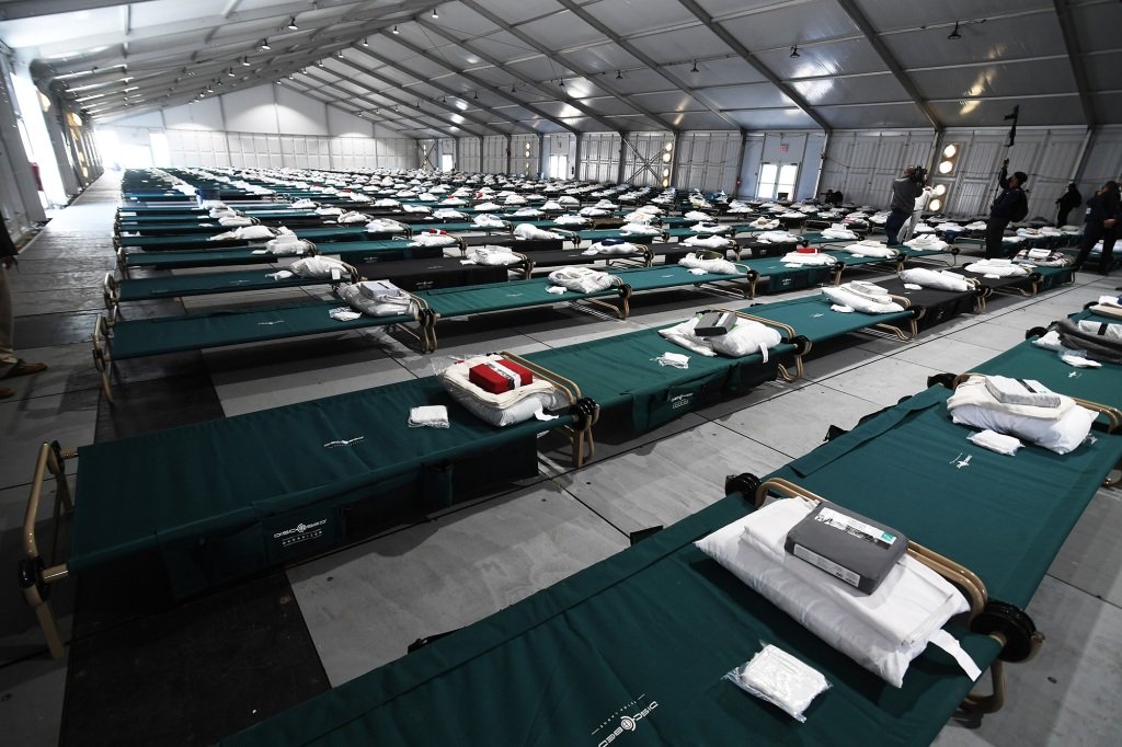 Inside the Humanitarian Emergency Response and Relief Center (HERRC) on Randall's Island.