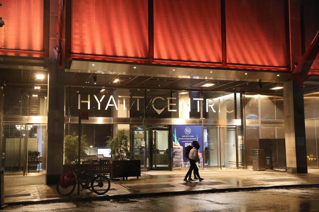 A photo of the Hyatt Centric on 45th Street between Sixth and Seventh avenues.