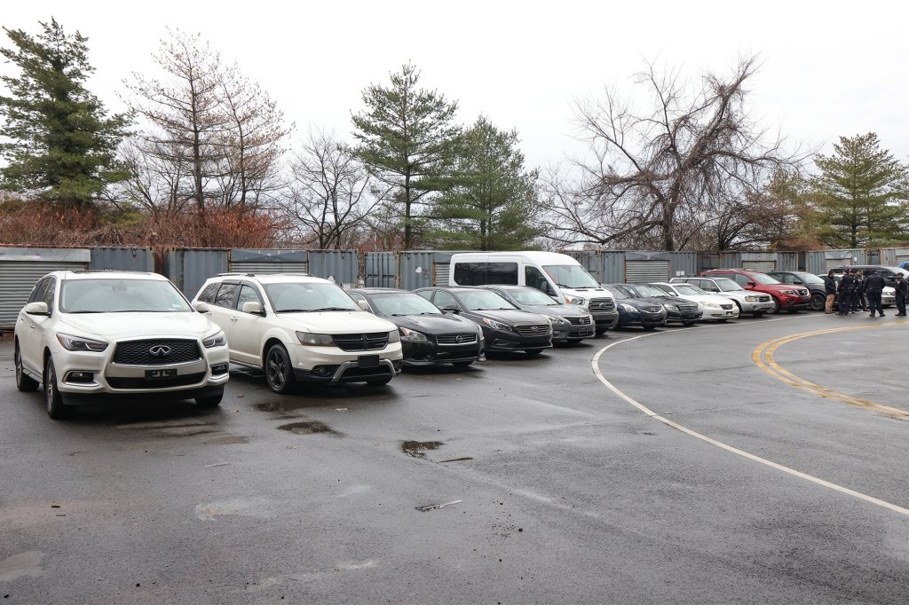 vehicles parked in succession