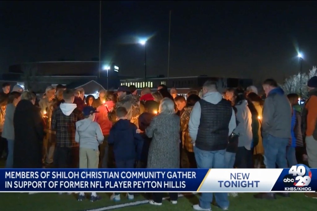A prayer vigil was held for Hillis in his native Arkansas at the Shiloh Christian school stadium in Springdale on Jan. 8, 2023.