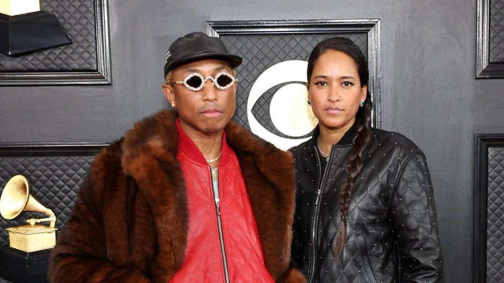 Pharrell Williams and Hannah Lasichanh Matched Tracksuits at the 2023 Grammy Awards