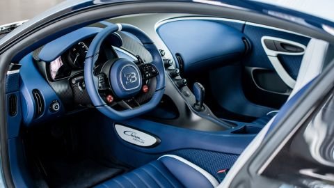 The interior was made with woven leather, a material not used in any other Bugatti Chiron.