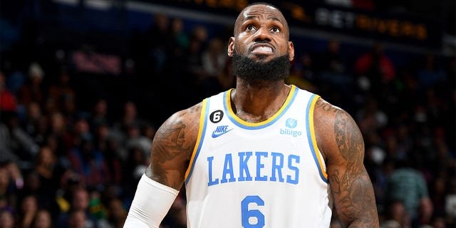 LeBron James of the Los Angeles Lakers during a game against the New Orleans Pelicans Feb. 4, 2023, at the Smoothie King Center in New Orleans.