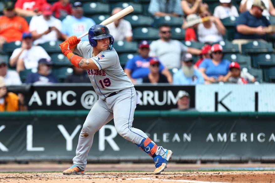 Francisco Alvarez in action during a game against the Lehigh Valley IronPigs at Coca-Cola Park on August 2, 2022 in Allentown, Pennsylvania. Alvarez is the number one ranked prospect in the New York Mets organization.