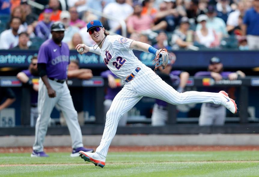 Brett Baty of the New York Mets in action against the Colorado Rockies at Citi Field on August 28, 2022 in New York City. The Rockies defeated the Mets 1-0.