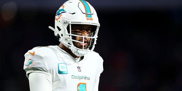 Tua Tagovailoa of the Miami Dolphins reacts after a play during a game against the Buffalo Bills at Highmark Stadium Dec. 17, 2022, in Orchard Park, N.Y.
