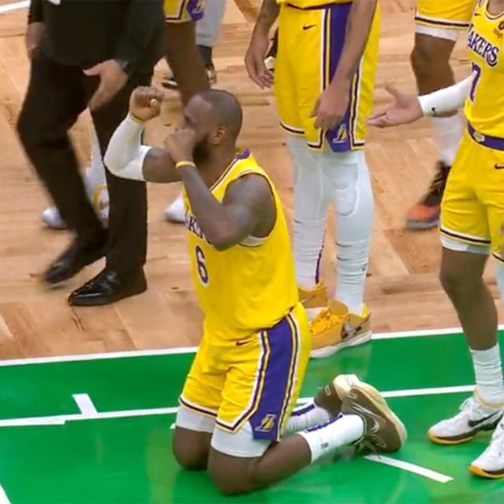 LeBron James after the final buzzer of regulation in the Lakers-Celtics game on Jan. 28, 2023.