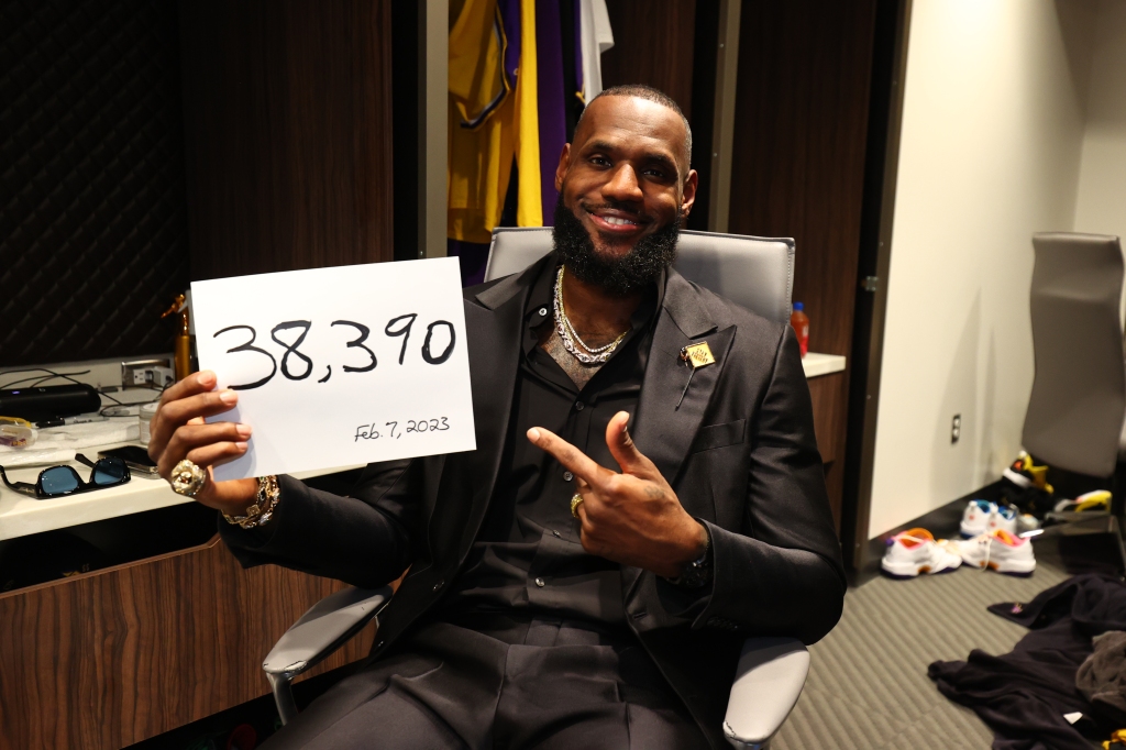 LeBron James celebrates in the locker room