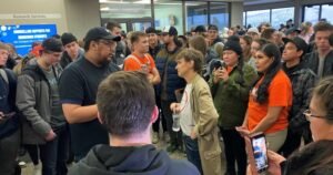 Hundreds of protesters drown out speaker Frances Widdowson at University of Lethbridge